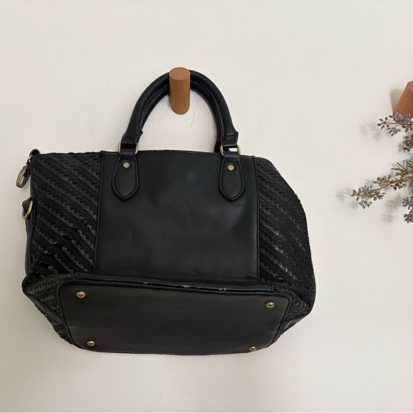 Desigual Embroidered Floral Satchel Tote Bag Black Top Handle Handbag - Picture 11 of 13